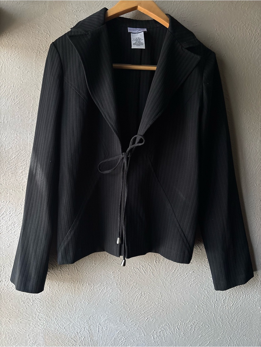 Black Pinstripe Tie-Front Blazer Jacket